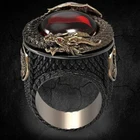 Новинка, хит продаж, ювелирное изделие, двухцветное ретро кольцо в виде дракона с куполообразной резьбой, набор колец с цирконием, свадебные хэллоуинские кольца для мужчин