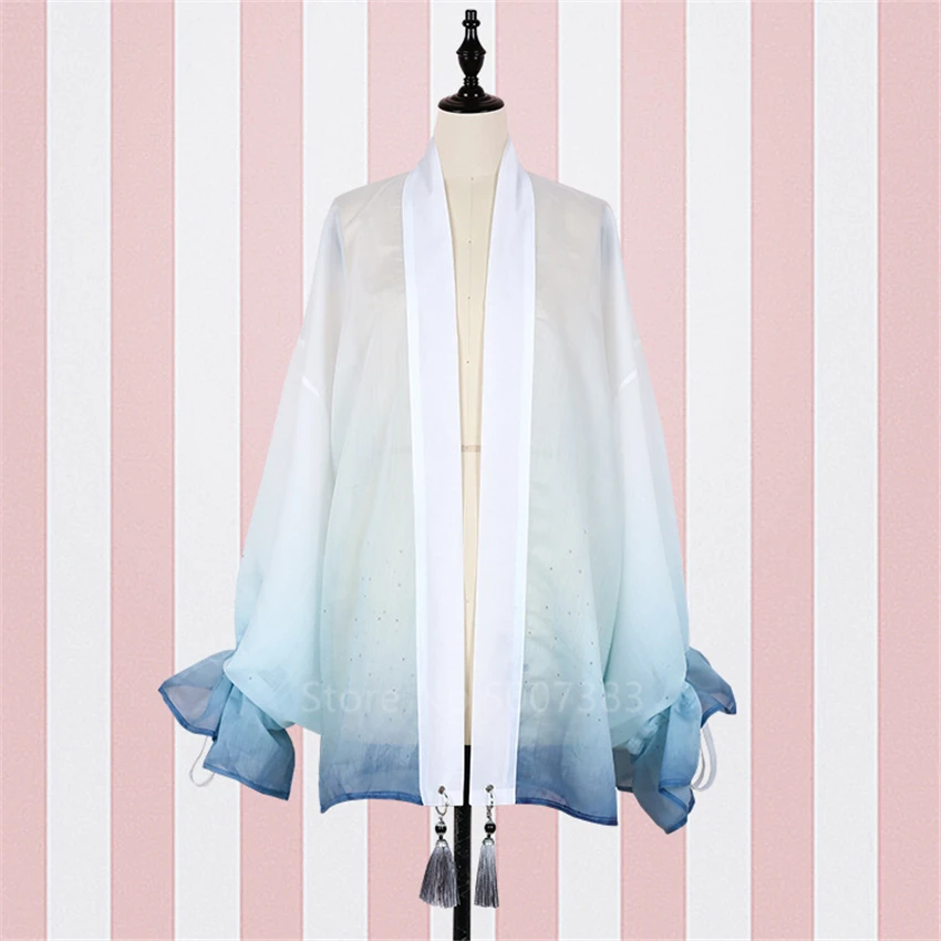 

Men Women Girls Slim Vintage Embroidery Dark Cheongsam Gradient Chiffon Cardigann Suit Sets Chinese Traditional Clothing Hanfu