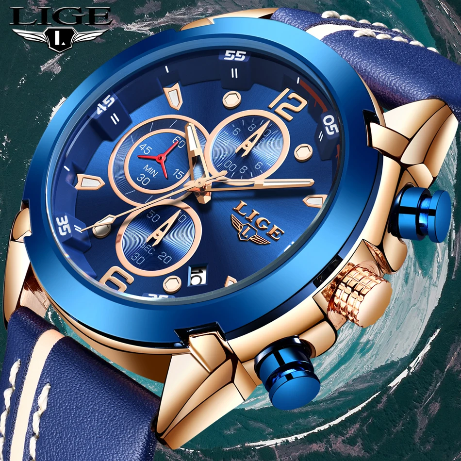 Часы LIGE мужские наручные кварцевые брендовые Роскошные Спортивные Повседневные