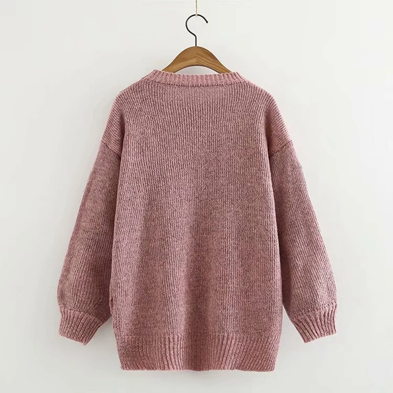 

women Fall loose comfortable warm Sweater Retro wind Pullover Sweet Flower Nail Beads lady Knitted wear free size F621