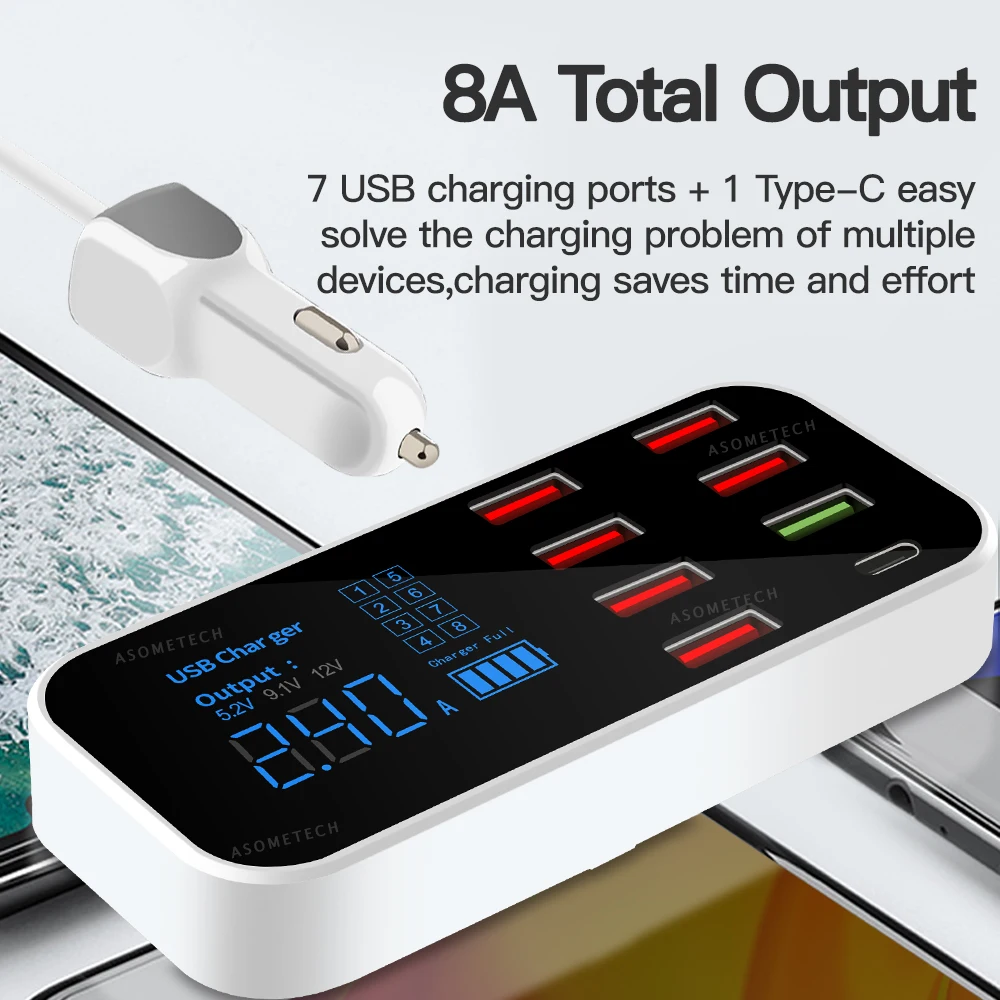 8ports 40w quick charge 3 0 usb car charger adapter tablet usb charger qc3 0 fast phone charger for iphone xiaomi huawei samsung free global shipping