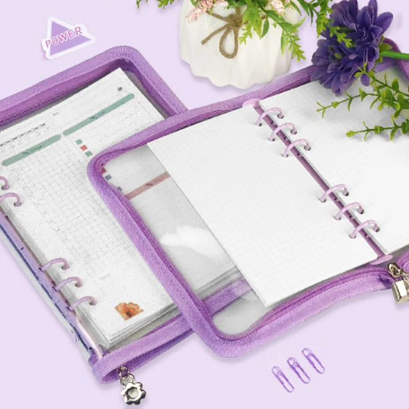 

A5 A6 Loose-Leaf Notebook Cover Glitter Zipper 6 Hole Binder Clip Notepad