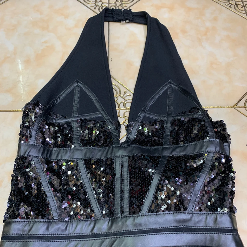 

Ailigou 2020 Women's V Sequin Dress Women Sleeveless Sexy Black Long Dress Lady Cocktail Nightclub Party Dress Vestidos