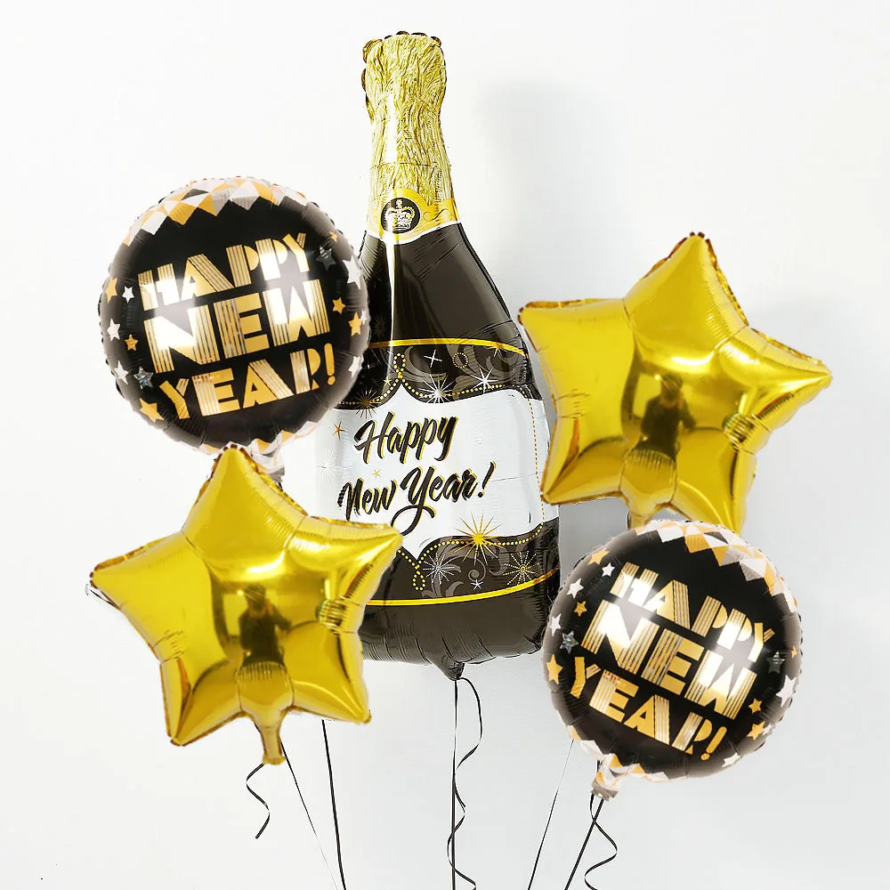 1 Набор шампанское Happy Новый год Фольга воздушный шар с черным и золотые шары