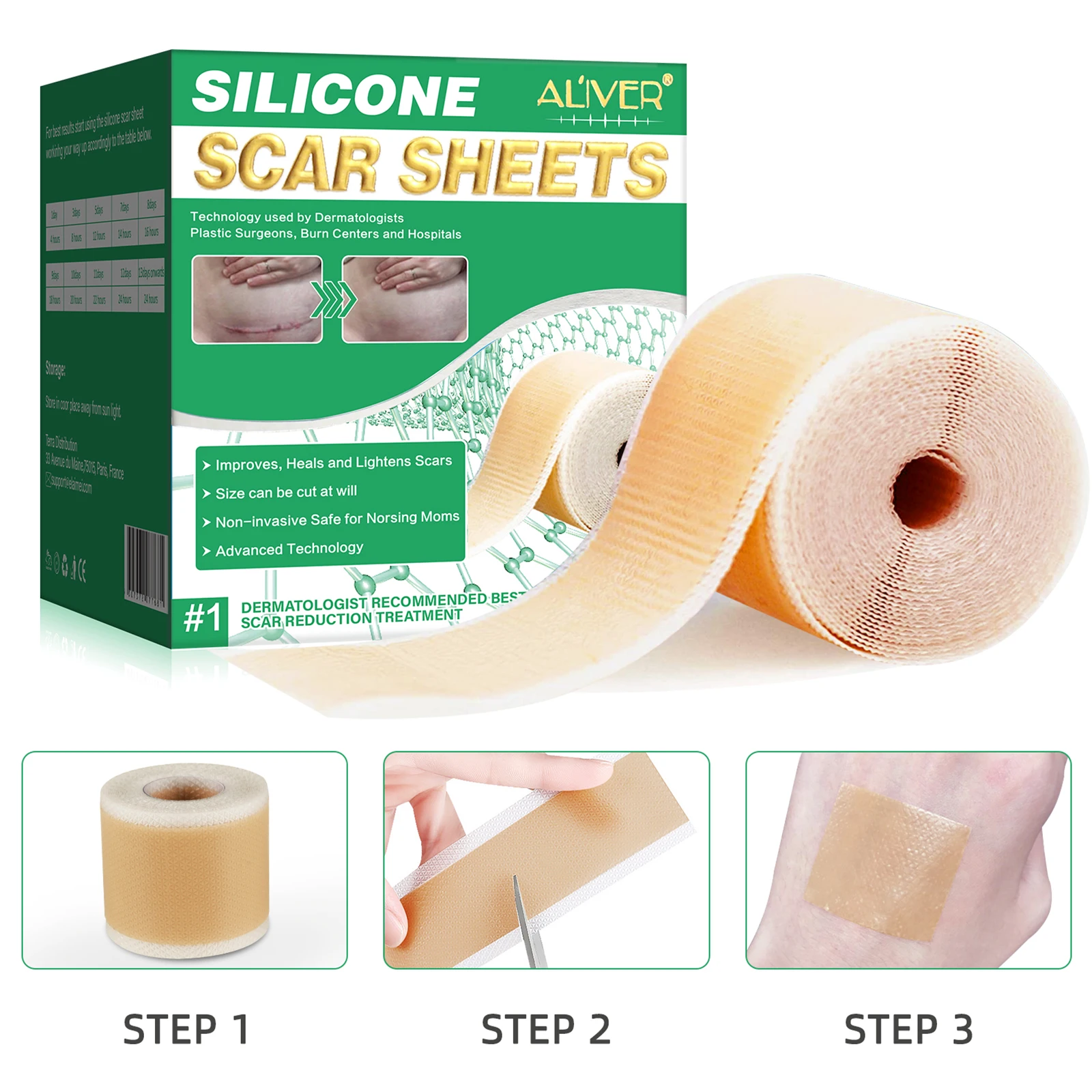 ALIVER 4x150cm Efficient Surgery Scar Removal Silicone Gel Sheet Therapy Patch Acne Trauma Burn Scar Skin Repair Scar Treatment