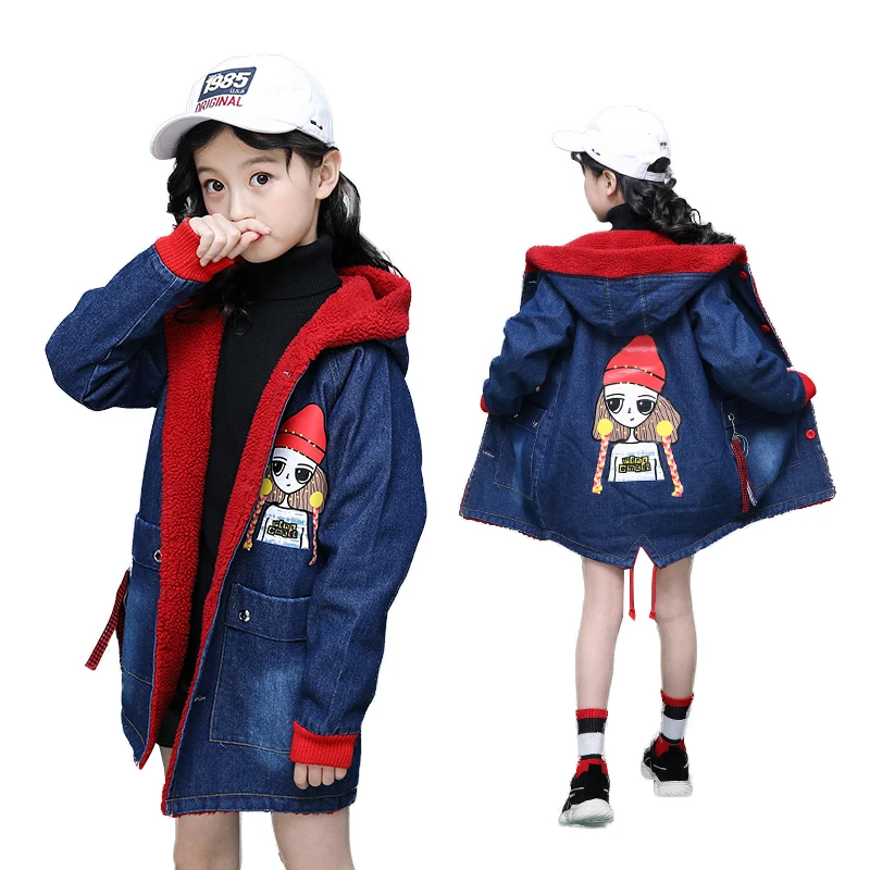 Зимнее джинсовое пальто для девочек детская одежда детские с длинными рукавами