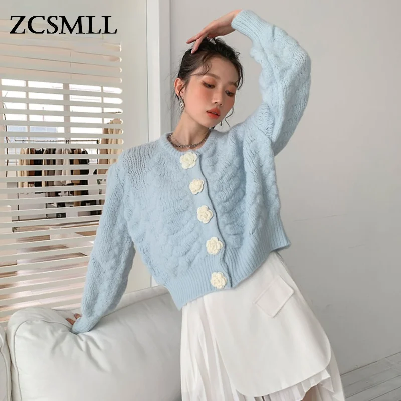 

ZCSMLL зимний Корейский модный синий вязаный кардиган, свитер, Женский вязаный свитер, пальто, милый кардиган на пуговицах TH1056