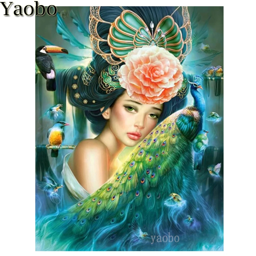 

5D Diamond Embroidery Girl Flower PeacockS Bird Diamond Painting Cross Stitch Kit Rhinestones Mosaic Handicraft Home Decor 2021