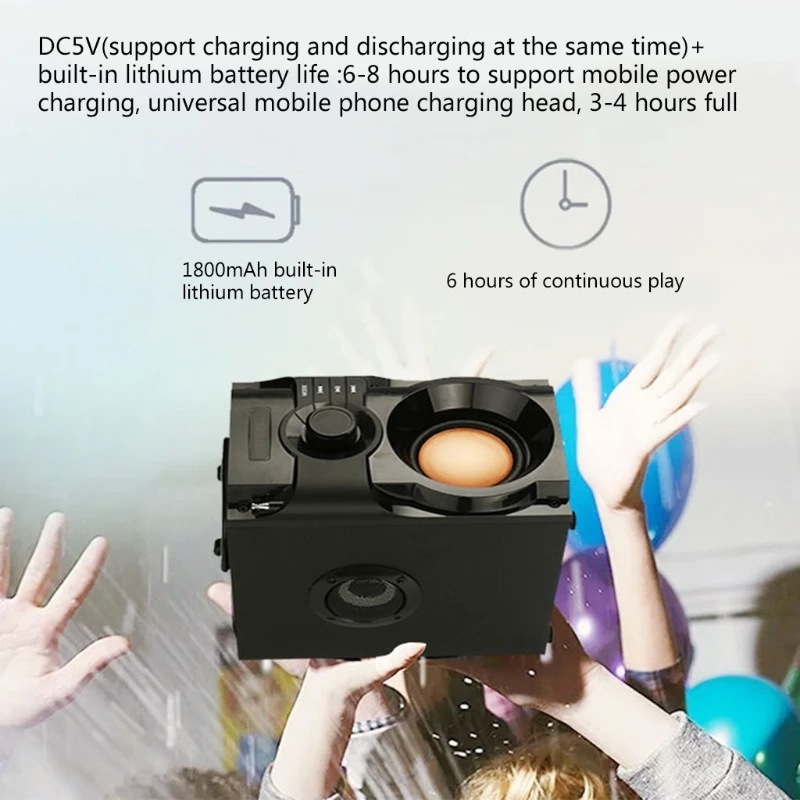 

Portable Bluetooth Speaker Home Player Wireless Stereo Subwoofer Bass Speaker Support FM/TF/AUX