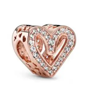 

Original 925 Sterling Silver Baeds Charm Rose Sparkling Freehand Heart Charm Fit pandora Women Bracelet & Necklace Jewelry