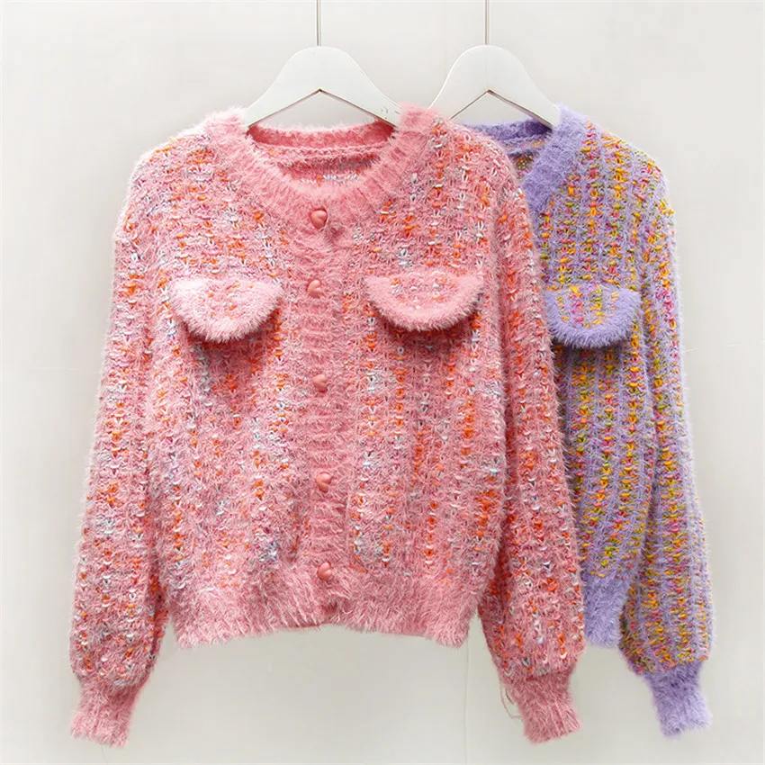 Korean Fashion Winter Warm Mohair Sweater Cardigan Women Short Coat Knitted Mujer Designer Brand Pull Femme |