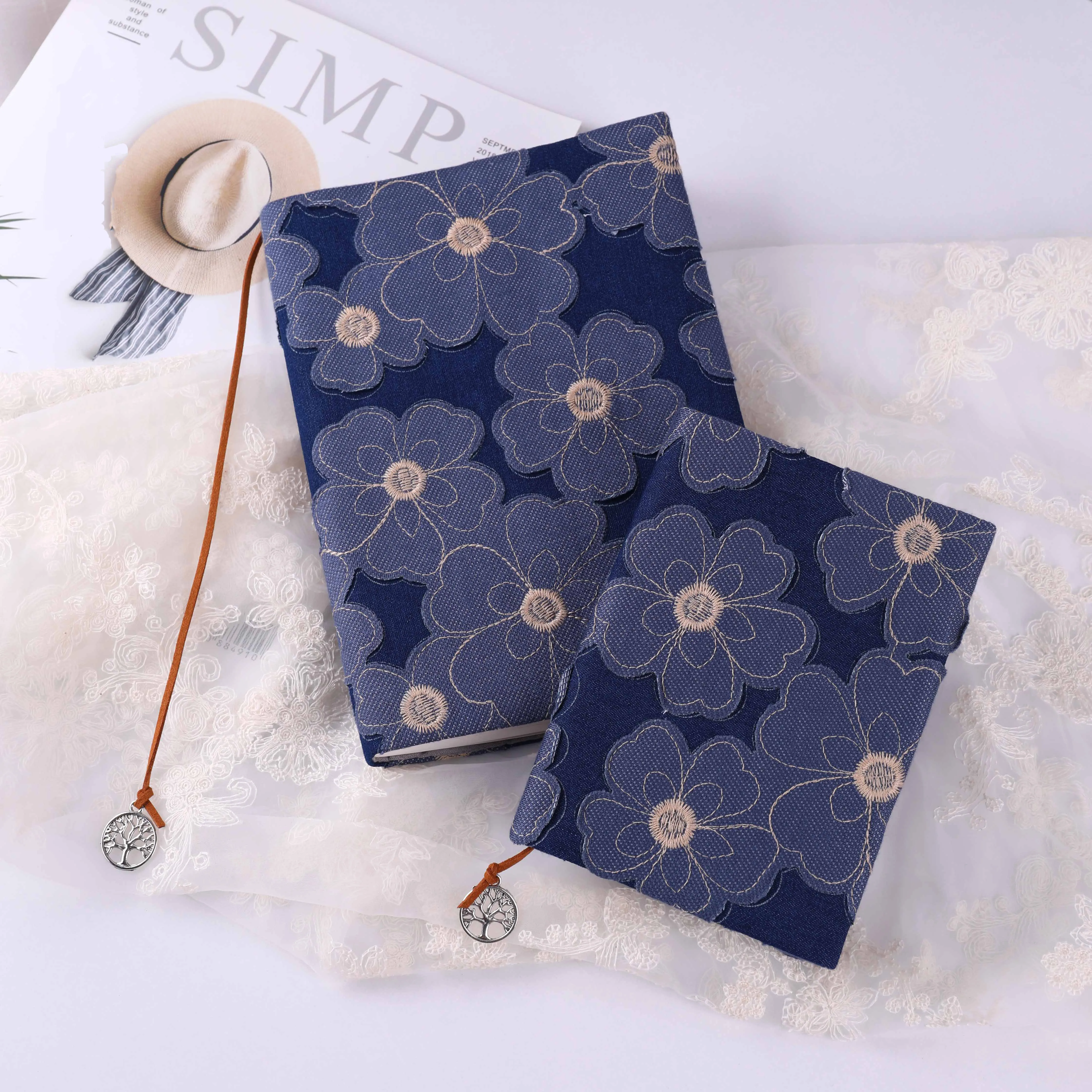 Блокнот ручной работы с синими цветами Тканевая обложка MotermGirl блокнот A5A6 альбом