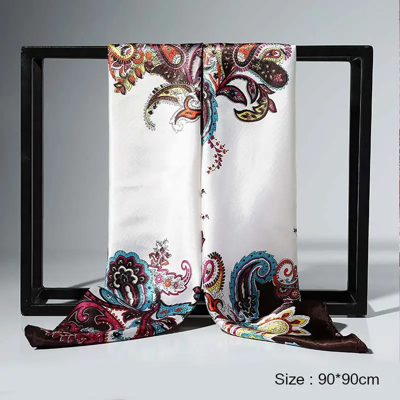 Модный шарф из искусственной шелковой ткани с принтом шелковый 90*90 см Мягкая