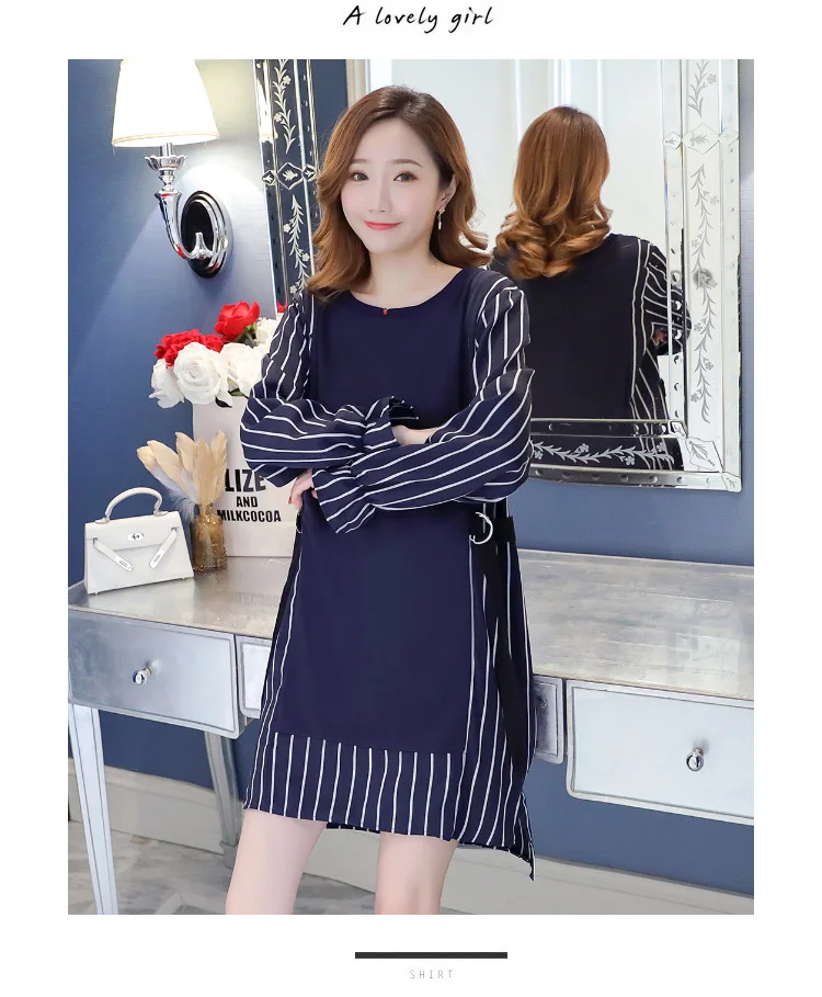 

Striped Patchwork One Piece Maternity Nursing Dress Feeding Clothes for Pregnant Women Loose Fake Two Piece Pregnancy Clothing
