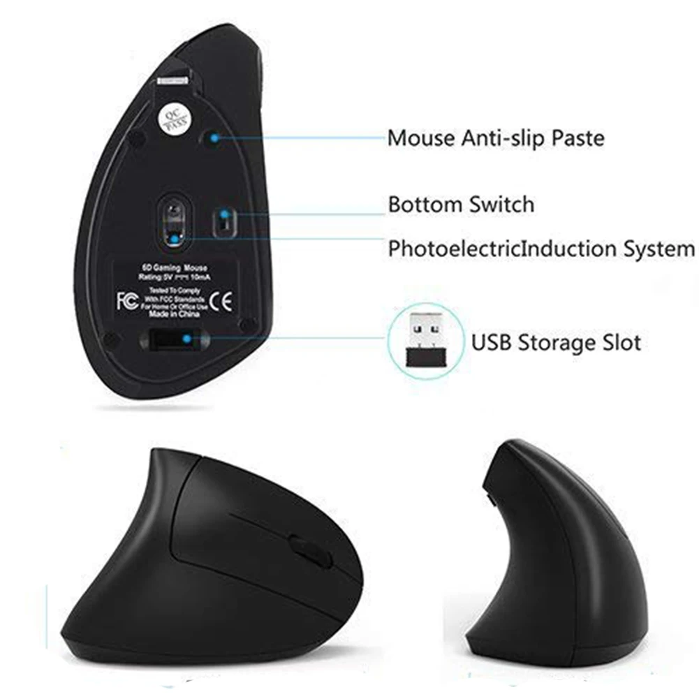 Черный 2,4G Bluetooth бесшумный офисный игровой Эргономичный usb зарядка ПК мыши для ноутбука беспроводной компьютер Удобная 5D Вертикальная мышь - Цвет: Черный