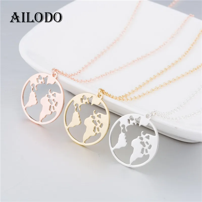 Женское Ожерелье с картой мира Ailodo вечерние ювелирные изделия из нержавеющей