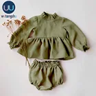 Модные льняные комплекты одежды для маленьких девочек комплекты одежды принцессы с длинными рукавами для маленьких девочек блузка + штаны для От 0 до 2 лет, Осенняя детская одежда