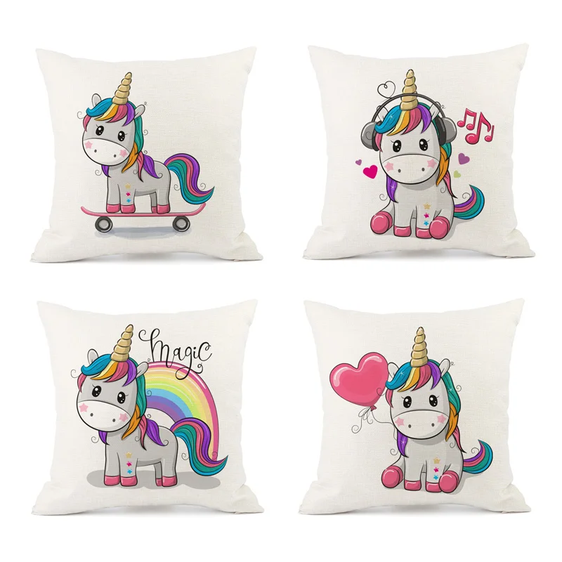 

Cute Cartoon Unicorn Cushion Cover Unicorn Eco-friendly Linen Cotton Cushion Cover Throw Pillow Case Cover Decorative Pillowcase