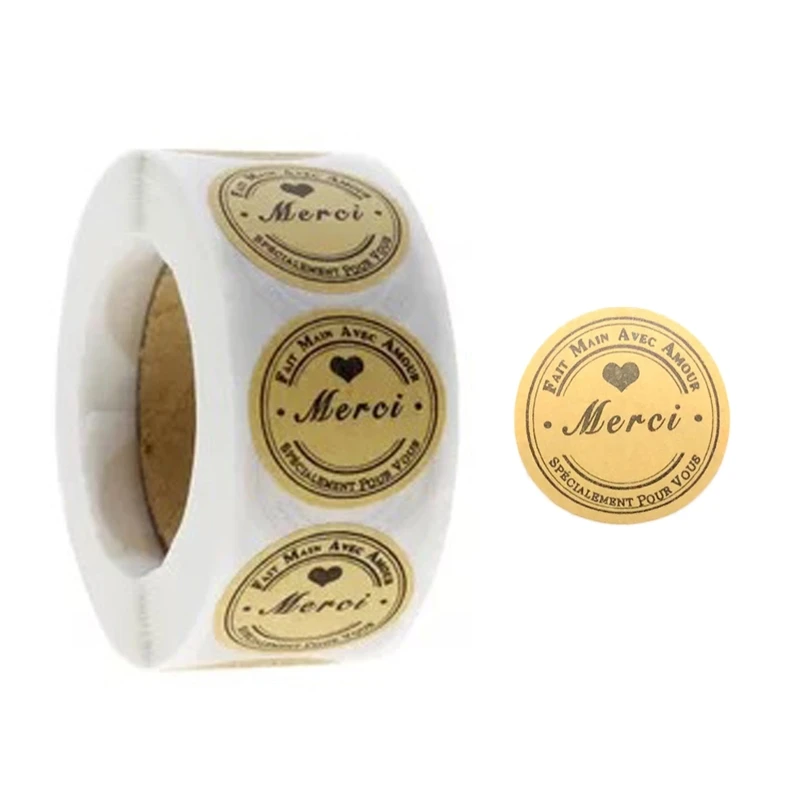 

500pcs Kraft Merci French Thank You labels Stickers Envelope Package Seal