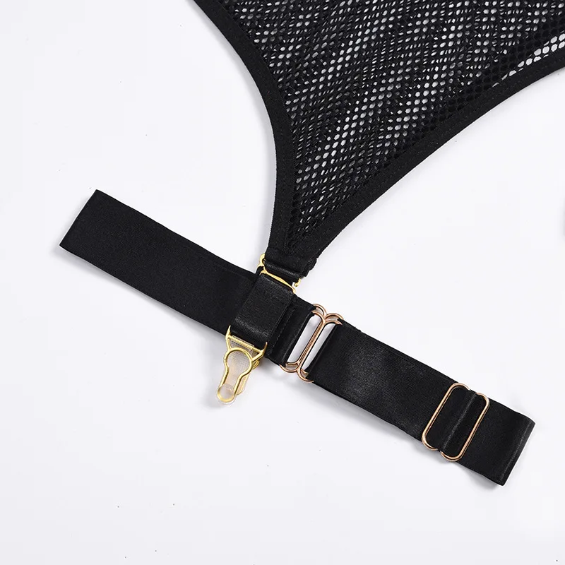 

Women 4pcs Lingerie Set Perspective Mesh Bra Hollow Out Thong Garter Choker Set Sexy Women Underwear Collar Sets