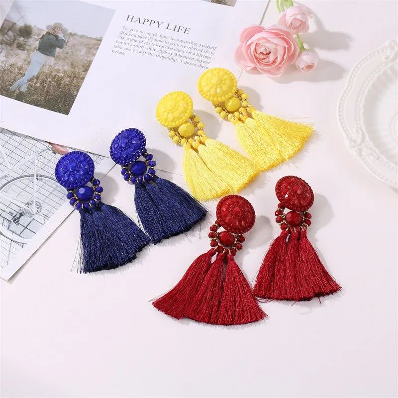 Богемные серьги с кисточками и кристаллами длинные висячие для женщин бахромой