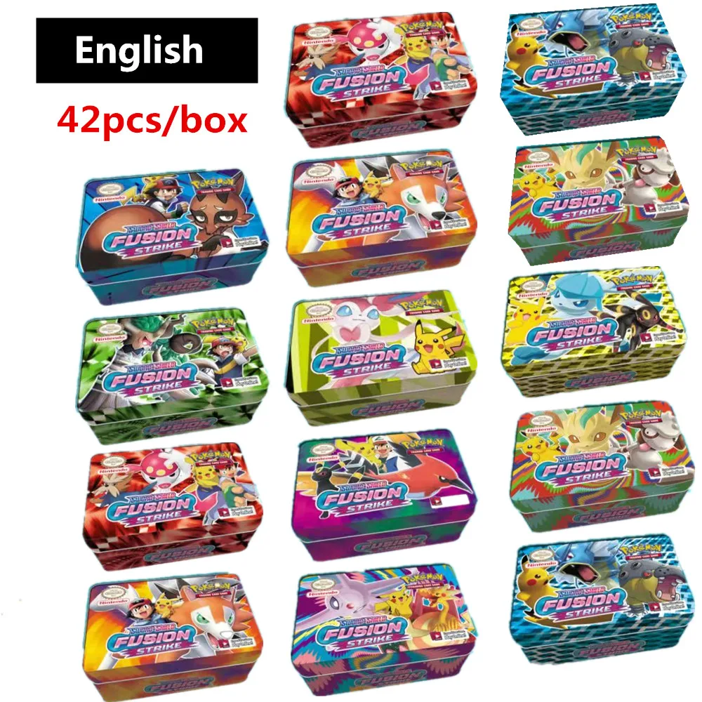 

42/54/112set Pokemon Cards Iron Box TAKARA TOMY Battle Games Hobby Hobby Collectibles Game Collection Anime Cards For Children
