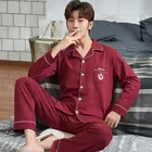 Осень-зима 2019, 100% хлопковые Пижамные комплекты для мужчин, мягкая удобная пижама с длинным рукавом, костюм, домашняя одежда