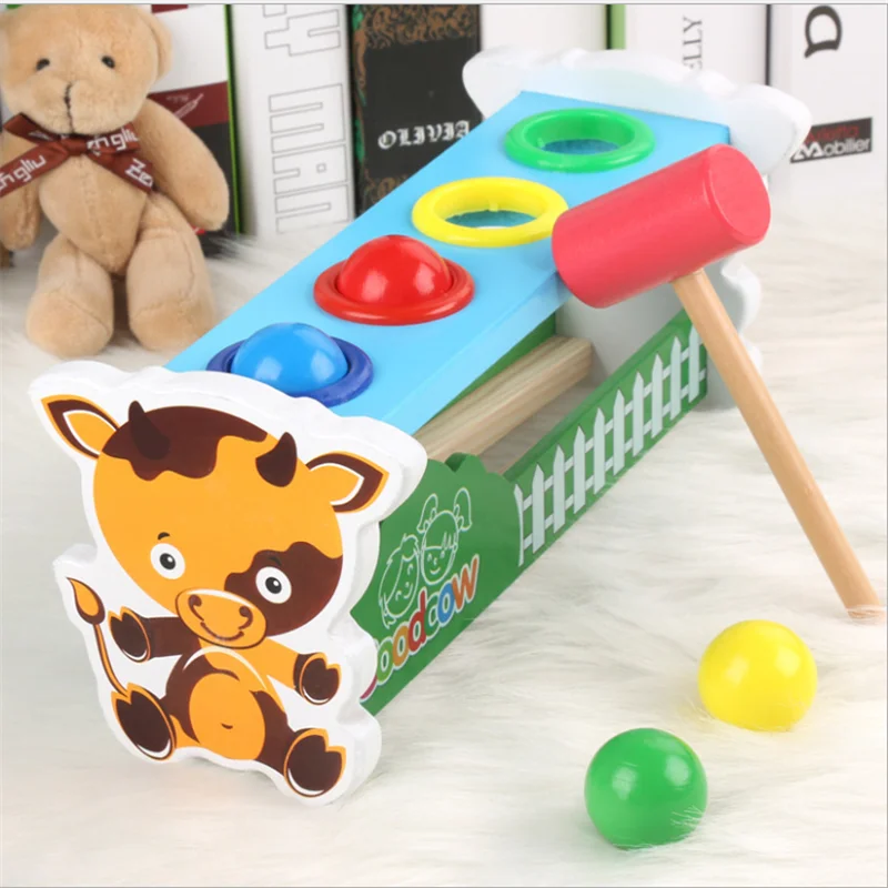 

Wood Hammer Toy Montessori Materials Early Learning Hamster Game Pounding Bench Knocking Piling Table Wooden Educational Toys