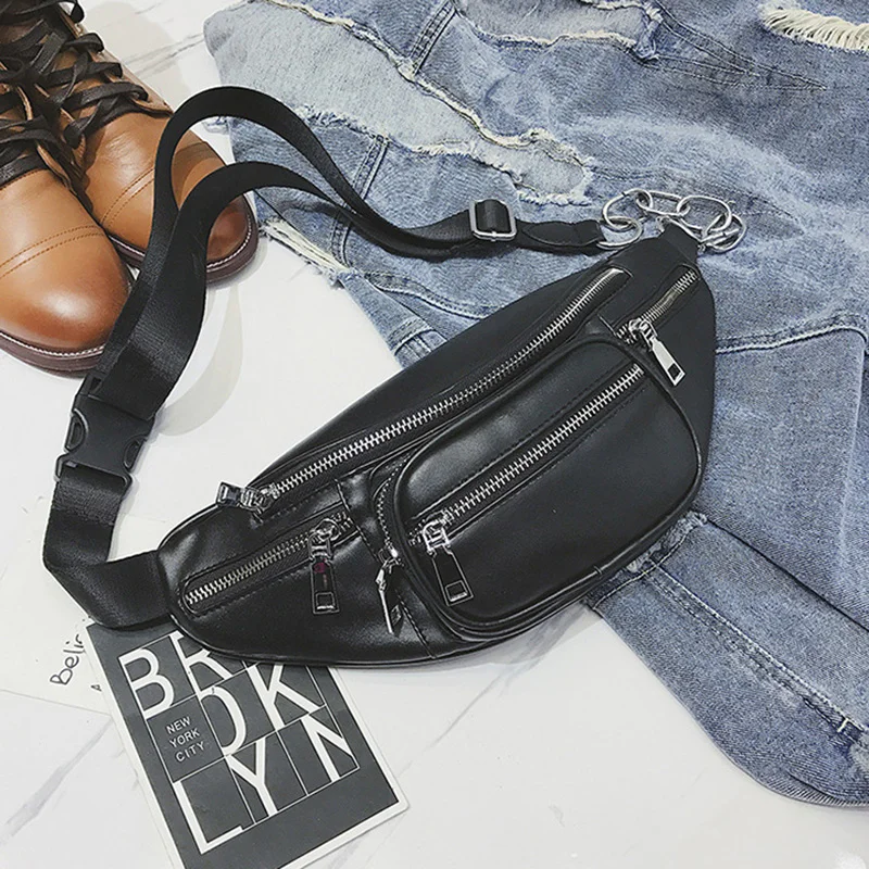 Женская нагрудная сумка из искусственной кожи однотонная черная через плечо для