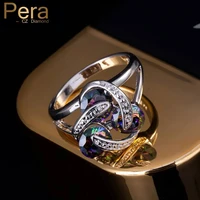 pera fashion ladies jewelry silver color classic 3 tiny round rotating rainbow mystic crystal stone wedding rings for women r012