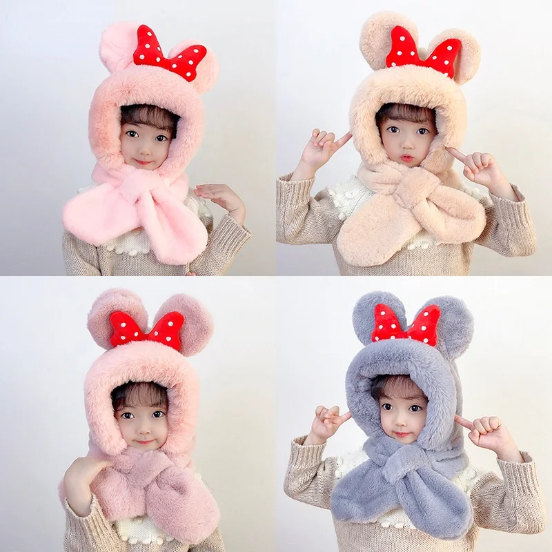 

Autumn and winter warm children's hat plush scarf one hat Korean cute cold protection ear protection hat baby hat