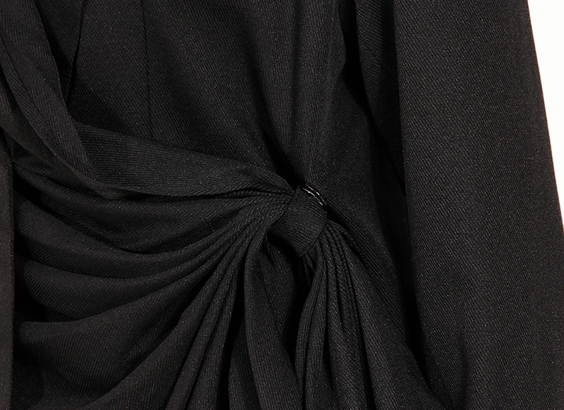 

[EAM] Women Black Pleated Irregular Blazer New Lapel Long Sleeve Loose Fit Jacket Fashion Tide Spring Autumn 2021 1DC058
