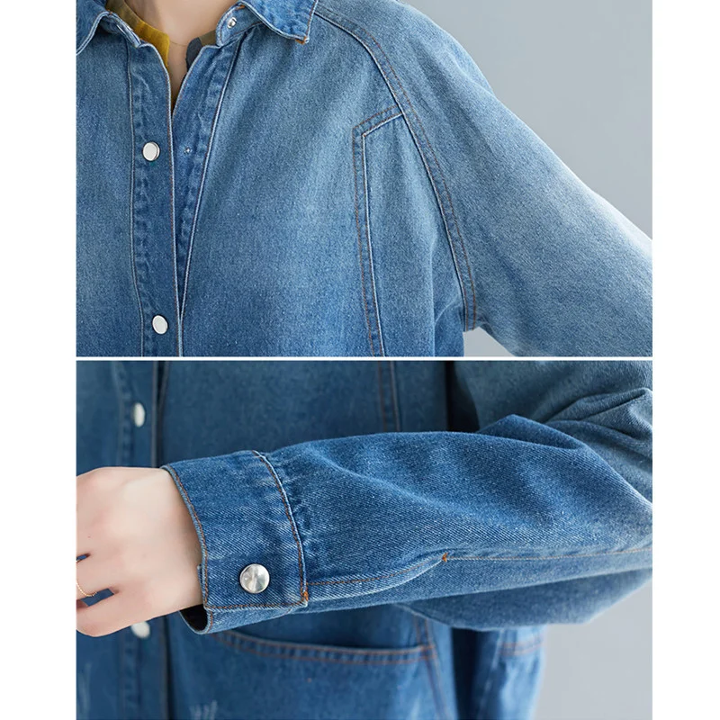 

2021 Spring Autumn Plus Size Denim Jacket Women Oversize Vintage Long Sleeve Jeans Basic Coat Short Outerwear Female Clothes
