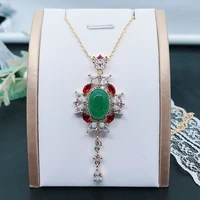 new 925 silver fashion pendant simulation natural chalcedony full diamond micro inlaid red corundum necklace women fine jewelry