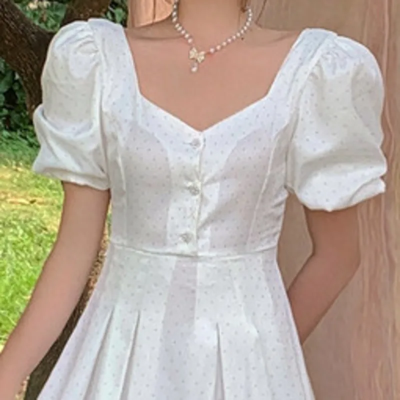 

Dresses Women Temperament Gentle Robe Summer New Casual French Square Collar Backless Waist Puff Sleeve 2021 Vestidos Feminino