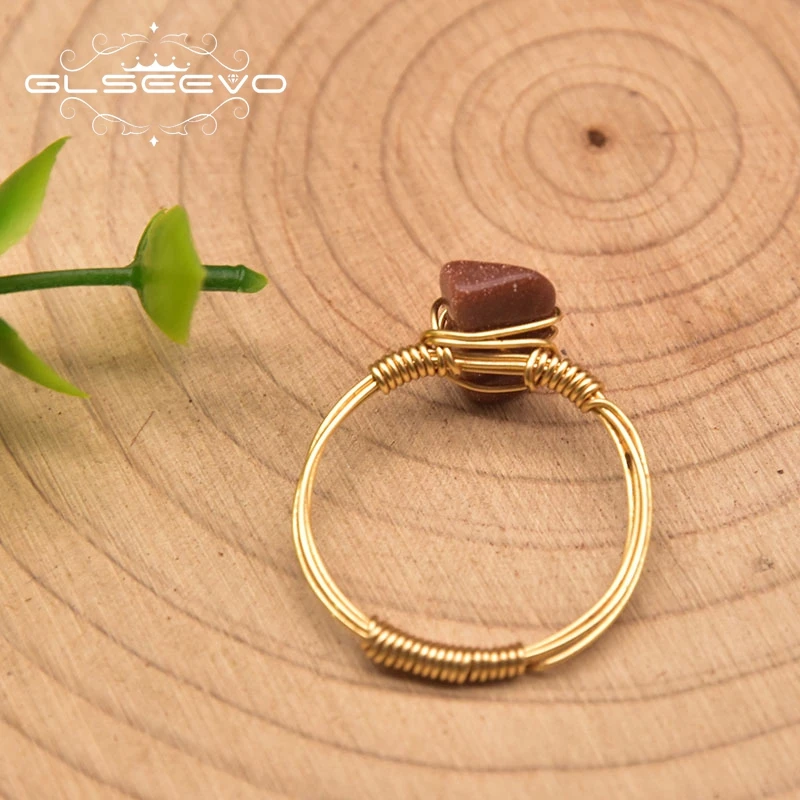 Glseevo Unusual Sandstone Gemstone Brass 18k Gold Plated Ring Women Wedding Engagement Love Luxury Vintage Gift Jewelry GR0284F | Украшения