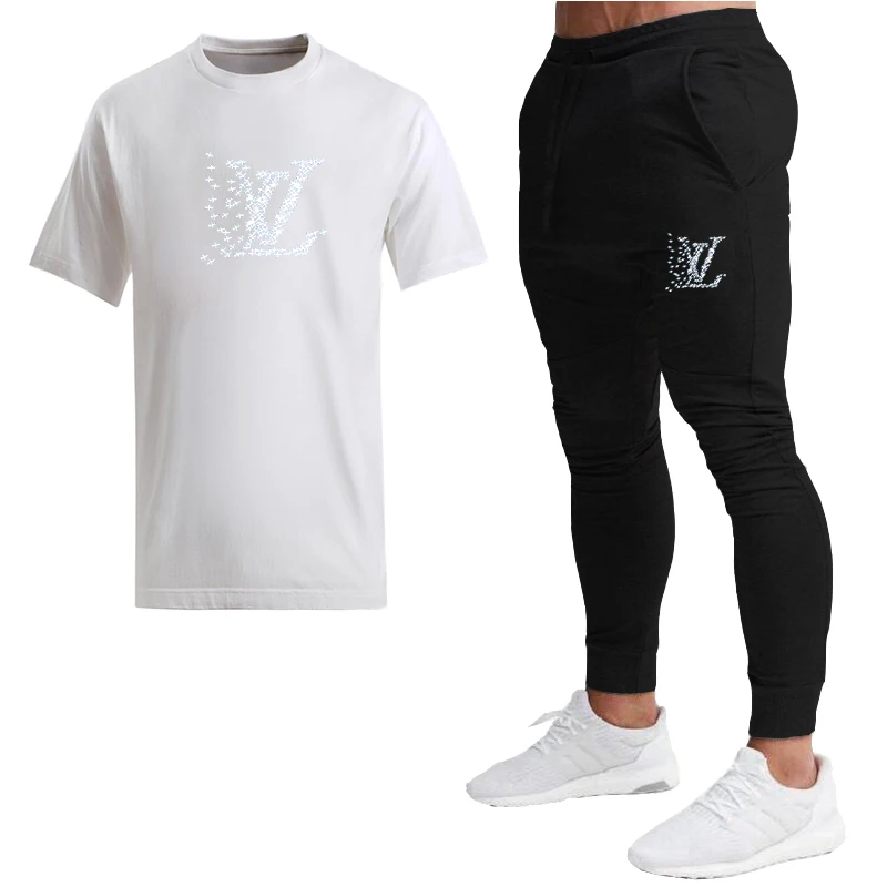 

2021 new summer sportswear T-shirt trousers suit men and women loose street clothes love printed pants plus velvet thick velvet