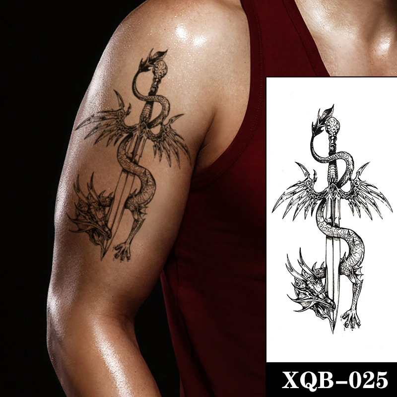 

Waterproof Temporary Tattoo Sticker Black Dragon Knife Pearl Necklace Design Fake Tattoos Flash Tatoo Arm Body Art for Women Men