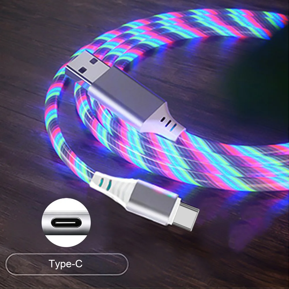 Цветной светодиодный USB кабель Type C для Samsung Galaxy A50 A51 A71 быстрой зарядки Xiaomi Redmi Note 8