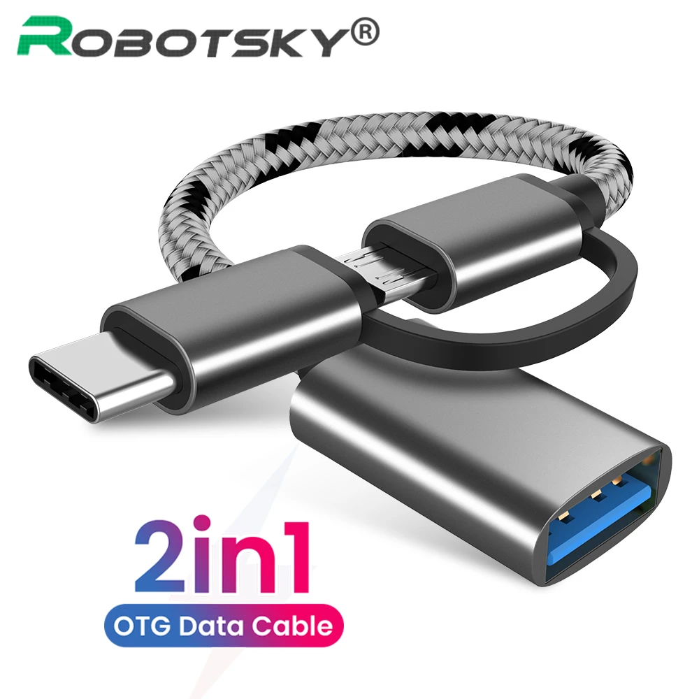 Универсальный USB кабель Robotsky 2 в 1 micro USB/type C цвета на выбор|Переходники и адаптеры| |