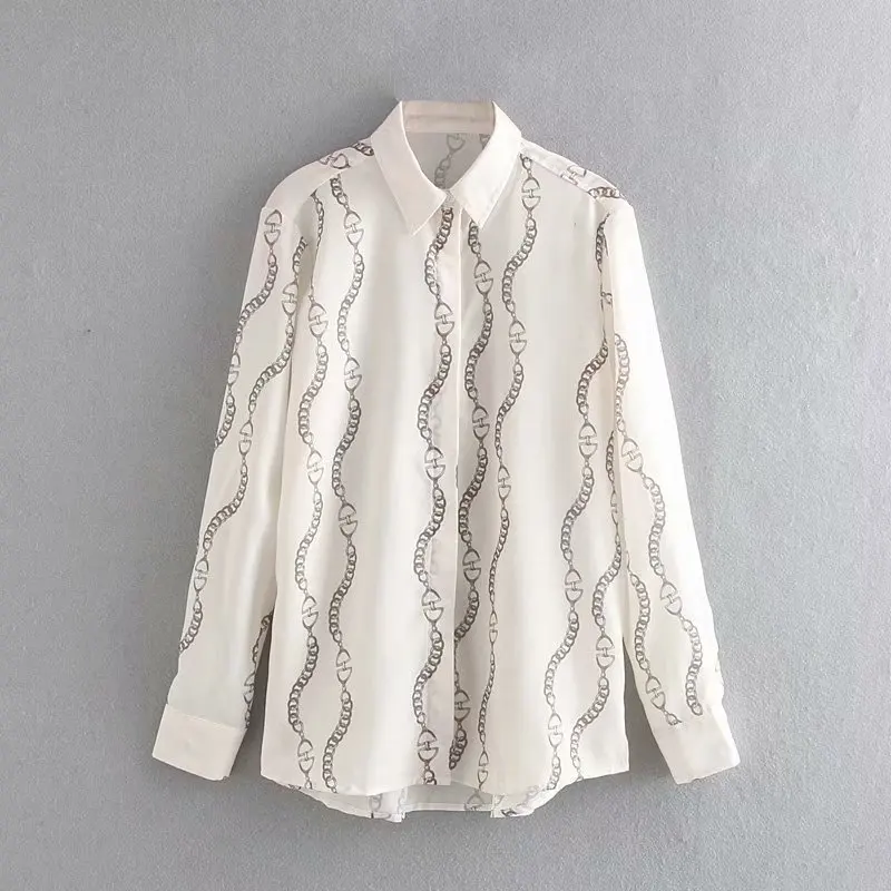 2019 Женская винтажная Повседневная Деловая женская блузка с цепочкой и длинным
