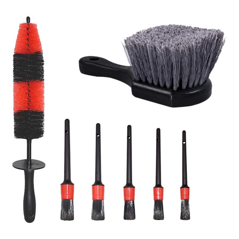 

7Pcs Wheel Tire Brush Detail Washing Brush Set 17 Inch Long Handle Wheel Brush Tire Cleaning Short Brush Releases Kit