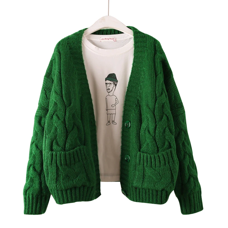 

Sweater Knit Cardigans Women Autumn Winter Loose Korean Short Harajuku Thicken Single Breasted Sweaters Female Warm Chic Outwear