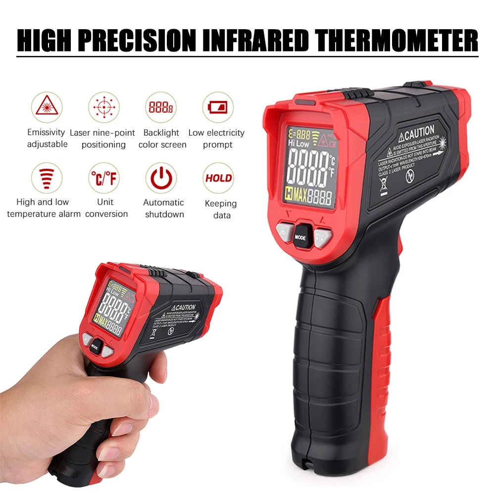 

TASI TA601A Digital Infrared Thermometer 650nm Laser Positioning Temperature Meter Color LCD Light Alarm Non-Contact Thermometer