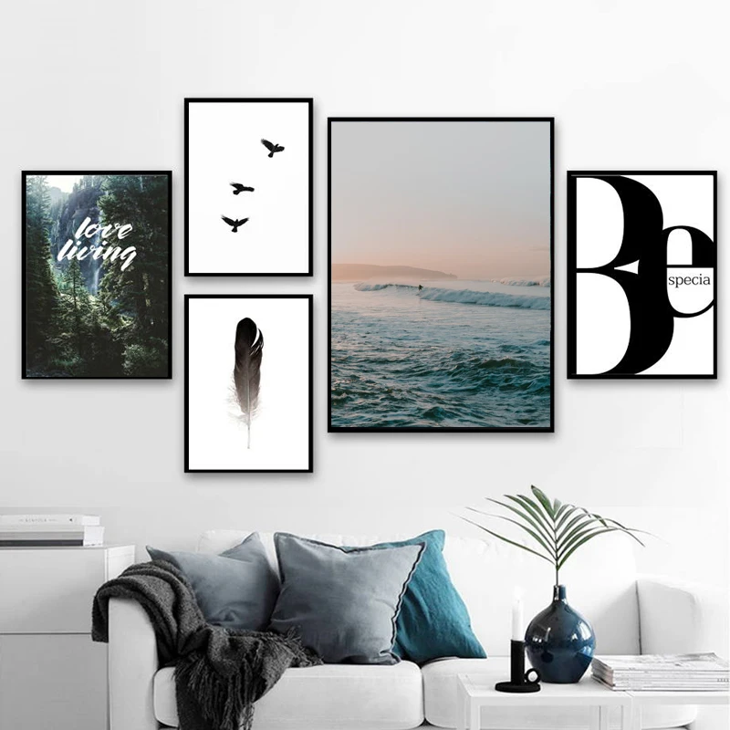 

Forest Blue Ocean Quote Landscape Wall Art Canvas Painting Posters And Prints Nordic Poster Wall Pictures For Living Room Decor