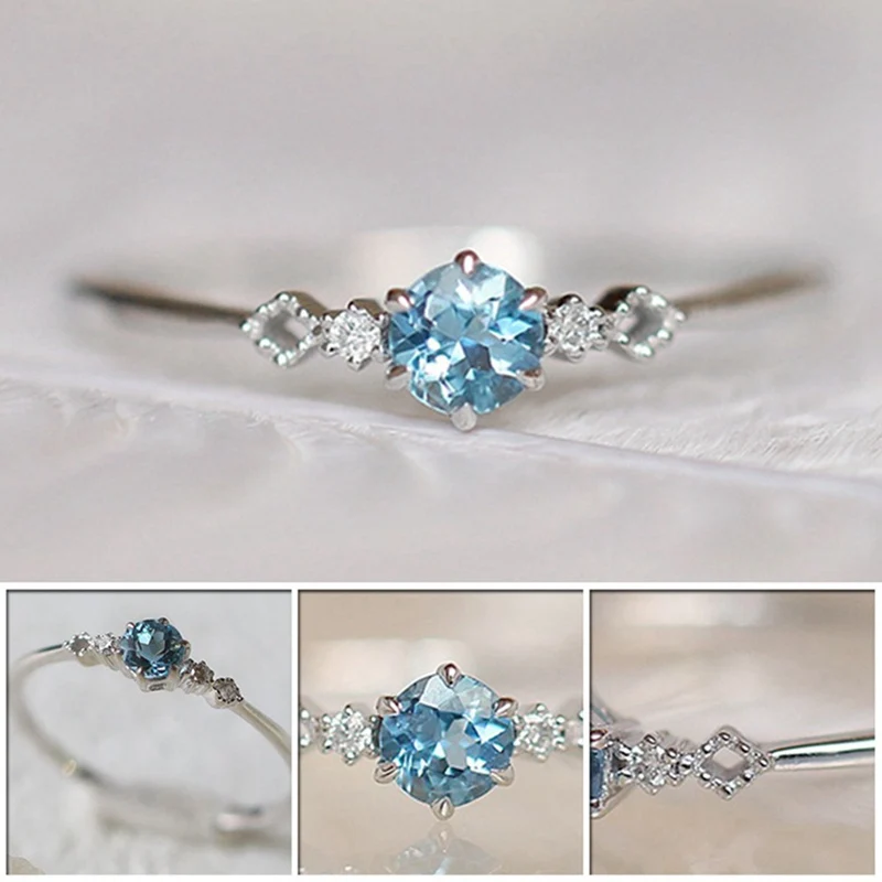 

New Fashion Wedding Bride Engagement Ring Natural Aquamarine Inlaid-sea Blue Party Anniversary Ring Christmas Gift 5-11 Jewelry