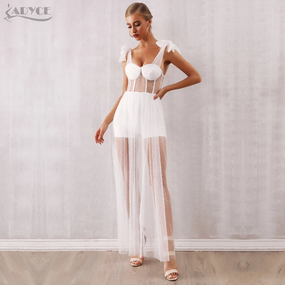 Женское вечернее платье без рукавов Adyce белое кружевное с блестками Клубное