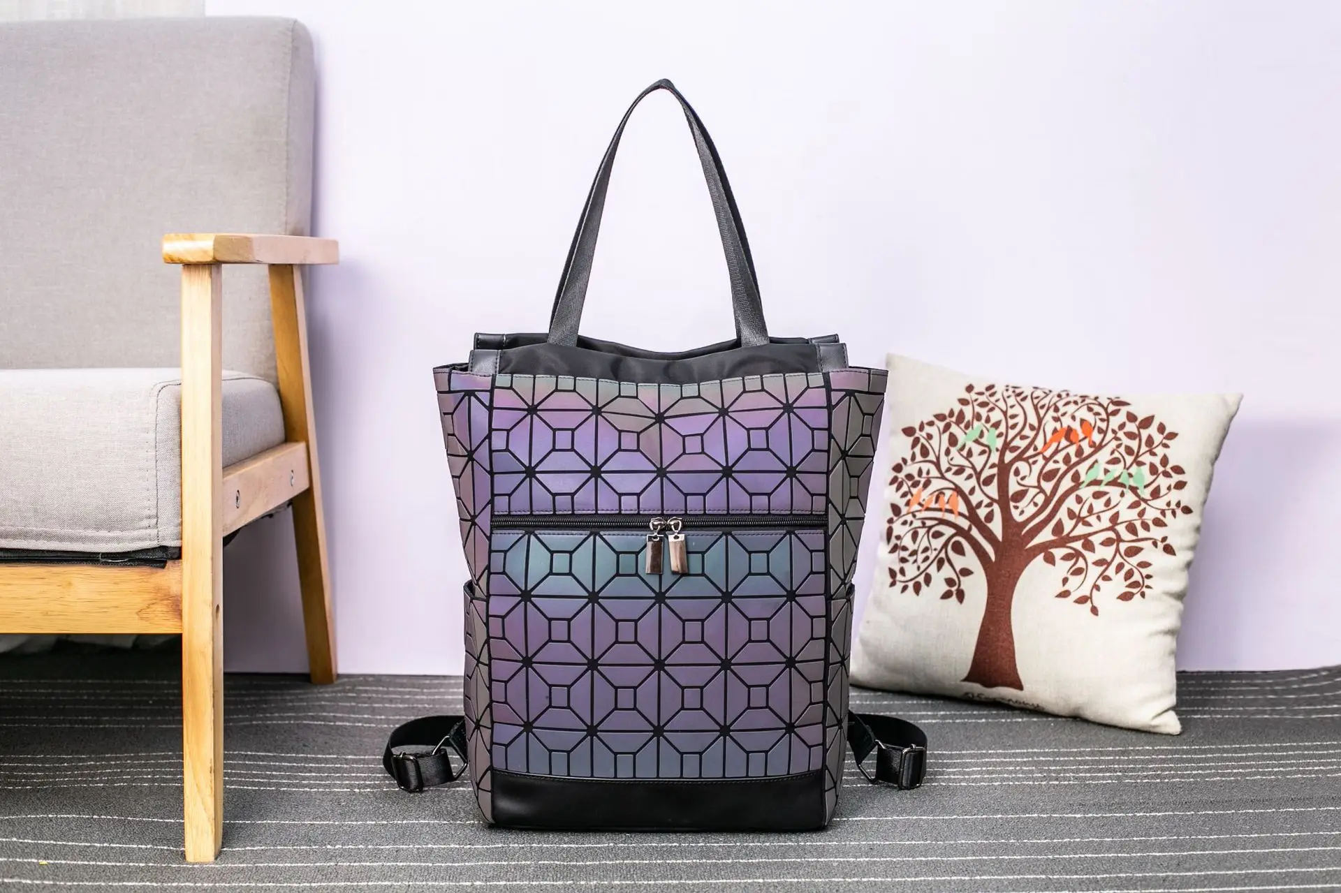 

Backpack Leisure Travel Folding Large Capacity Mountaineering Backpack Computer Backpack Lingge Geometry Bag