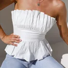 Плиссированный Белый Топ, стрейчевый пикантный корсет без бретелек, приталенная женская рубашка, Модная элегантная уличная одежда в Корейском стиле, блузка для женщин, 2021
