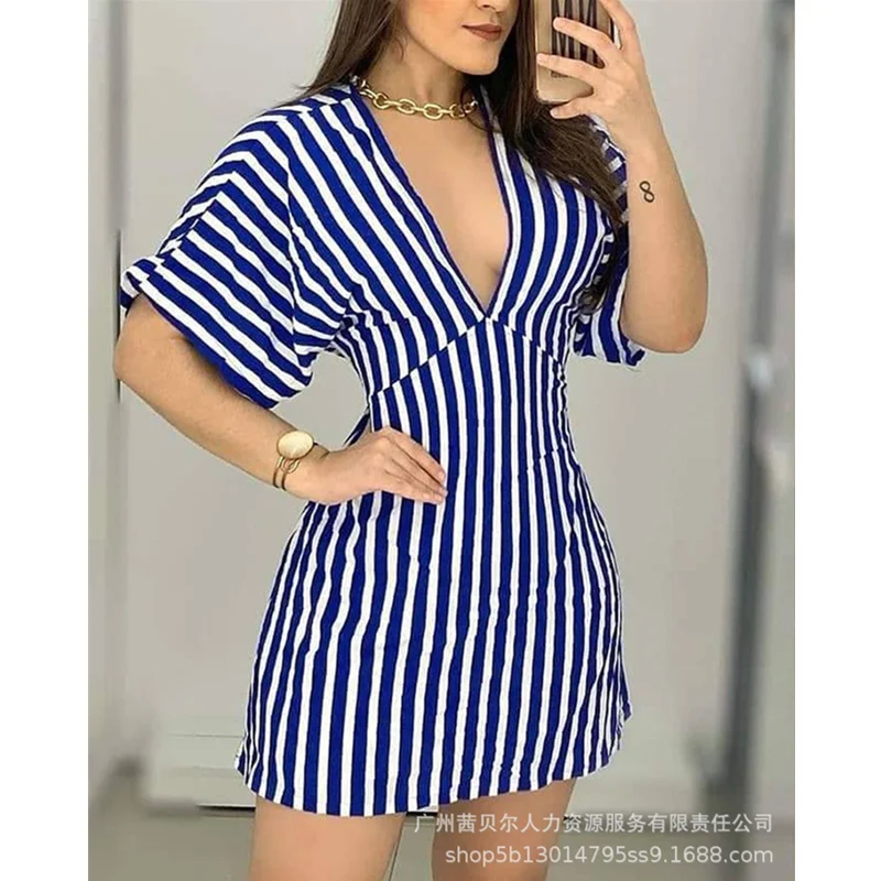

Женское элегантное платье WEPBEL в полоску, женское сексуальное модное мини-платье-корсет с коротким рукавом, глубоким V-образным вырезом, откр...